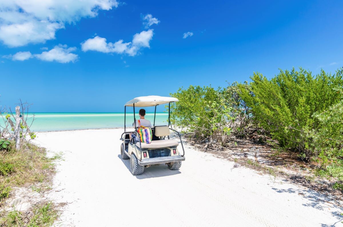 golf cart on beach at anna maria island